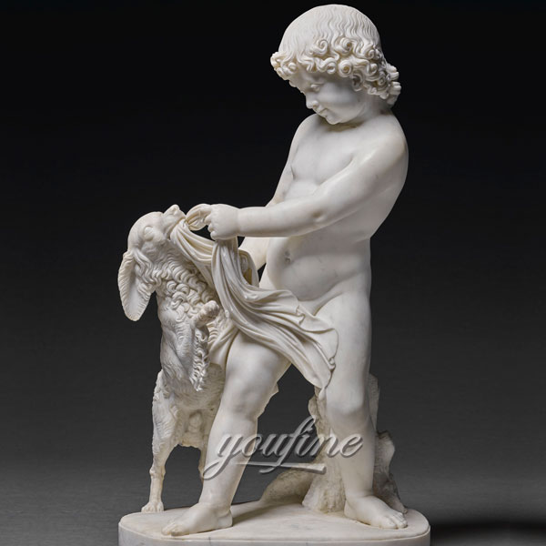 Famous stone art sculptures of Youth Playing With A Dog by Achille Simonetti for sale