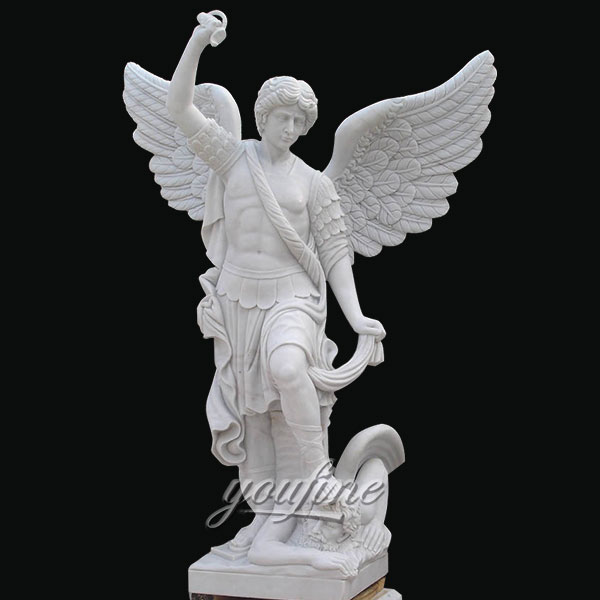 Hand Carved Marble famous art sculpture Arcangel Saint Michael Catholic for garden decor